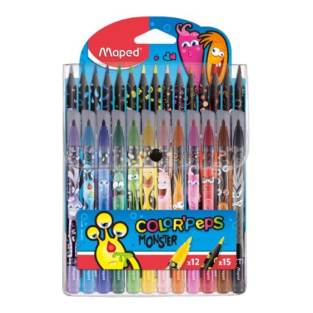 COLOR’PPS MONSTER drawing set: 12 felt -tip pens, 15 plastic colored pencils, decorated