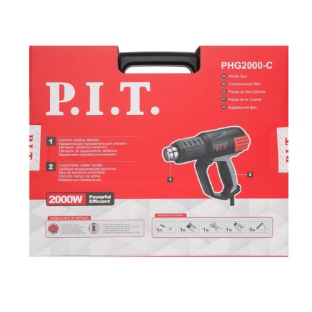 Technical hairdryer P.I.T. PHG 2000-C, 2000 W, 50-600 ° C, 300-500 l/min, 4 nozzles, case-9