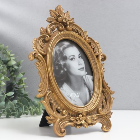 Photo frame Polystone 10x15 cm "twisted petals" aged gold 18x27.5 cm-1