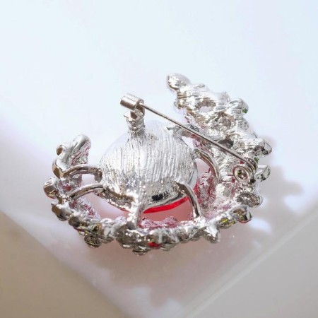 Brooch "Empress" crescent, white-red color in silver-1
