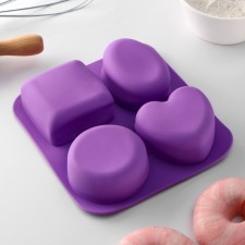 Silicone form for baking “Figures and Heart”, 16 × 17 cm, 4 cells (7 × 7 cm), Mix color