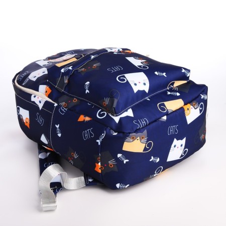 School backpack from textiles on lightning, 3 pockets, blue color-4