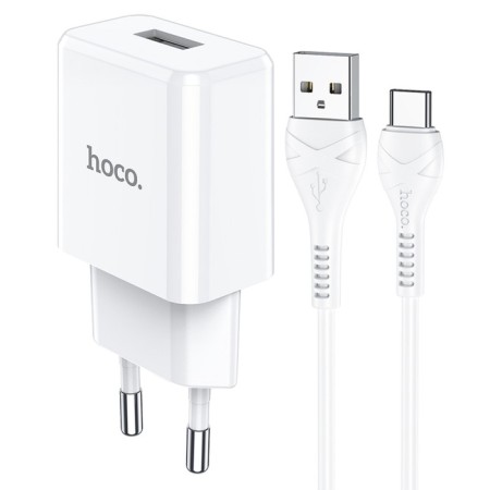 Network charger Hoco N9, USB - 2.1 A, Type -C 1 m cable, white-1
