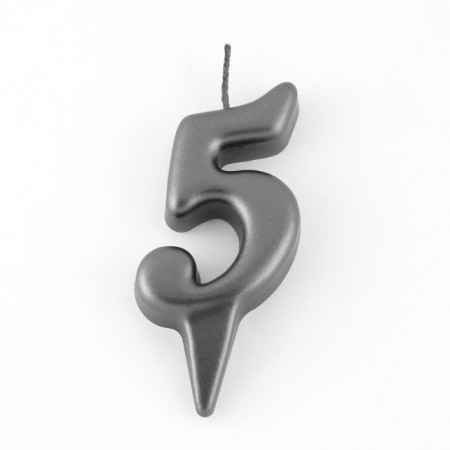 Candle in the oval cake, number 5, graphite, 5.5 cm-2