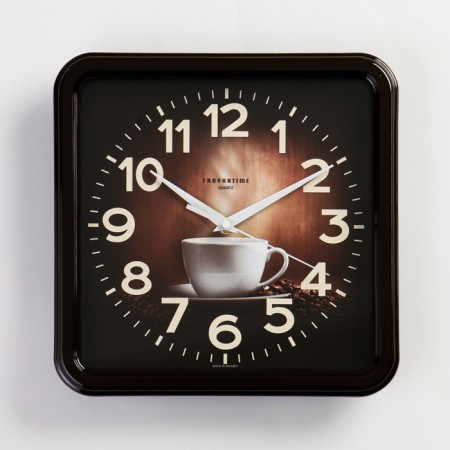 Wall clock, series: kitchen, "cup of coffee", smooth move, d = 26 cm, brown