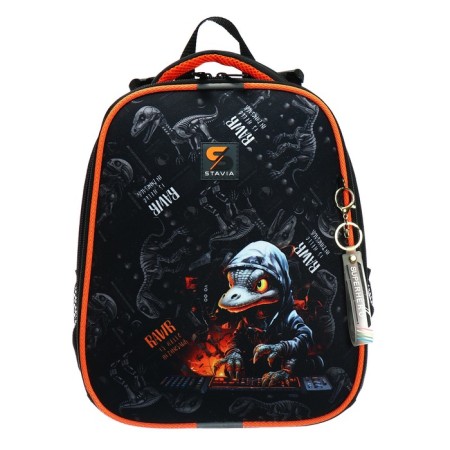 School backpack 38 x 30 x 16 cm, ergonomic back, Stavia "dinosaur 2", black-2