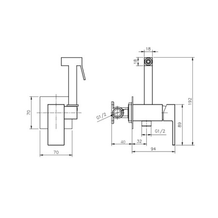 Bida mixer Rush Thira TR3635-99, with a hygienic shower, built-in, brass, chrome-3