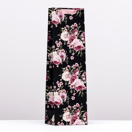 Package for the bottle "Flower combination", black, 12 x 40 x 10 cm