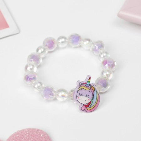 Set of children's 4 items: clips, ring, bracelet, glitter "unicorn", color-2