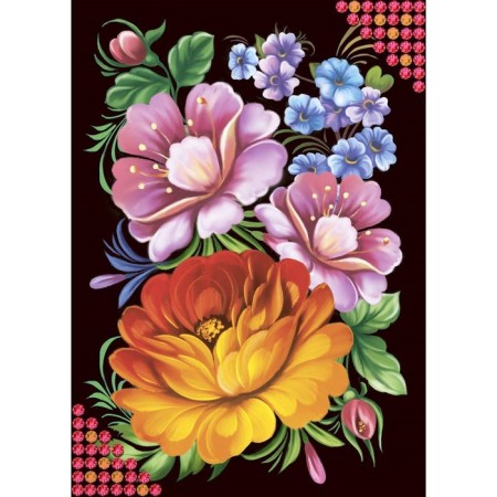 Diamond mosaic with partial filling on the canvas "Zhostovo", 15 x 21 cm-1