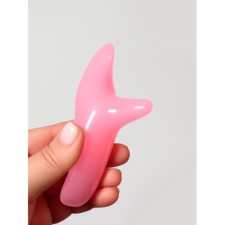Massager d/face resin Guasha boomerang 12*6*3.5cm pink bag QF-2