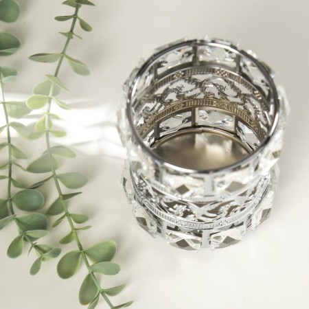 Summary metal, glass for 1 candle "Crystals and flowers" silver 11.5x10x10 cm-2