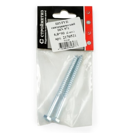 Shurup-Bolt Stroymetiz, plumbing, galvanized, DIN 571, M6x90 mm, 2 pcs-3