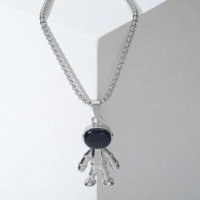 Cosmonaut's pendant pendant, black color in silver, 70 cm