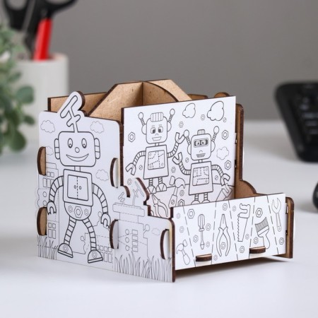 Organizer-painting for stationery "Walk" Robot, 14x13x12 cm.-2