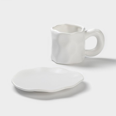 Tea couple ceramic "basalt", 2 items: mug 200 ml, saucer d = 14.8 cm, white color-1