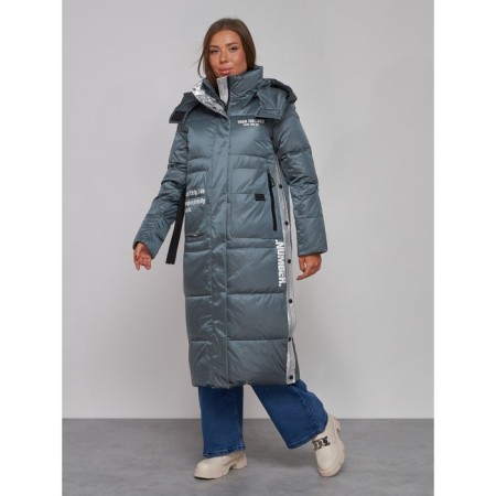 Coat insulated winter female, size 46, dark green color-1