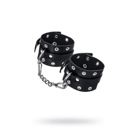 Single -layer handcuffs with Pecado BDSM eyelets, genuine leather, black