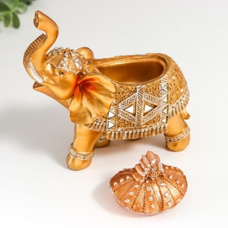 Polystone box "Golden Elephant in the Mirror Popone" 15x13.7x6.5 cm-4