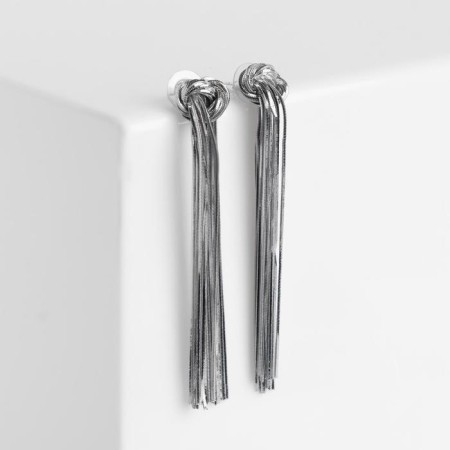 Hanging earrings "Waterfall" Knot, color silver, 12 cm-1
