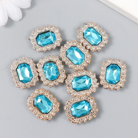 Decor for creativity plastic, rhinestones "octagonal medallion" nr 10 pcs blue 1.8x2.4 cm-2