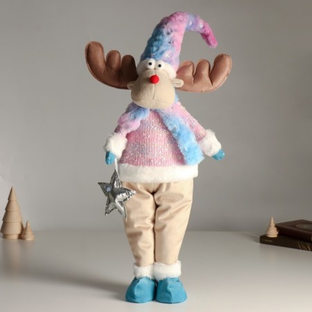 Interior doll "Losik in a pink sweater with fur and a blue cap, with an asterisk" 61.5 cm 94880-4