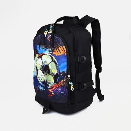 Young backpack from textiles on lightning, 3 pockets, black color