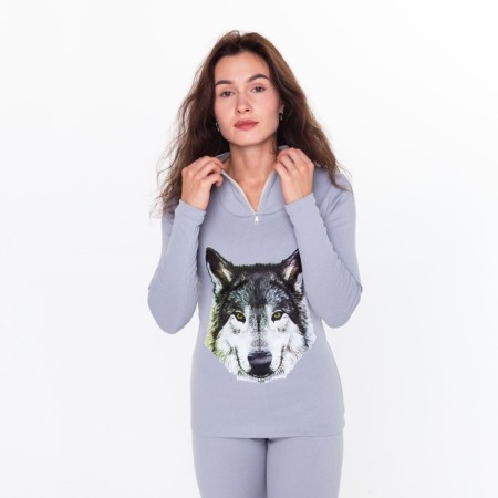 Women's thermal underwear (jumper, leggings) print wolf, light gray color, size 42-2