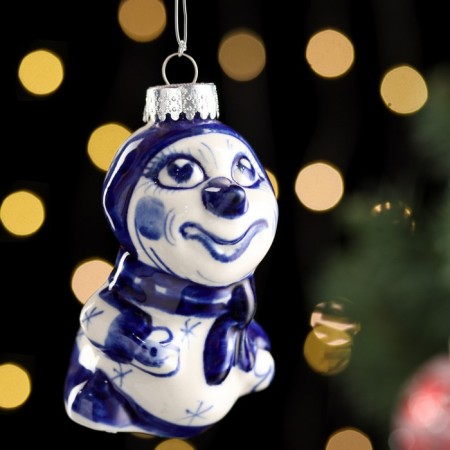 Christmas tree toy "snowman", gzhel, porcelain, h = 10cm