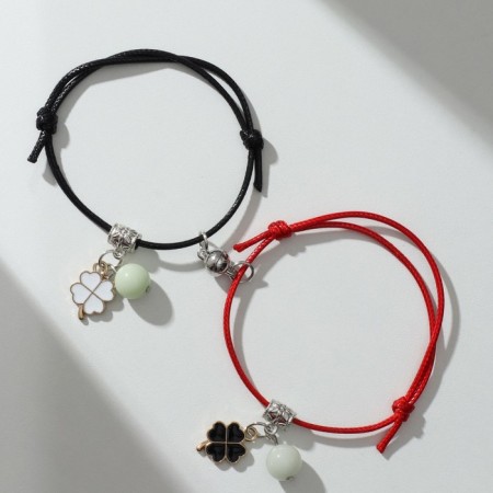 Bracelets "Demetrons" on the magnet, phosphorus balls with clover, black-red color, 6 cm-1