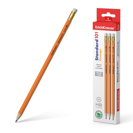 Chernographic pencil with Erichkrause "Standard 101 Orange", hb, neck D = 2.2 mm, plastic, hexagonal in the box, orange case