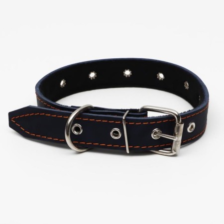 Leather collar on synthetic winterizer, dimensionless, 65 x 3 cm, Osh 22-55 cm, blue-1