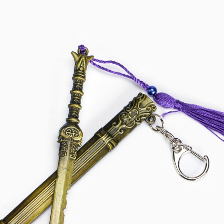 Souvenir weapon suspended mini "anime sword", keychain, 20 cm, gold with purple-4