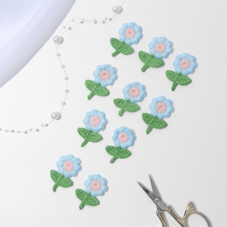 Knitted elements "flowers", 2.5 × 3.5 cm, 10 pcs, blue/green color-1