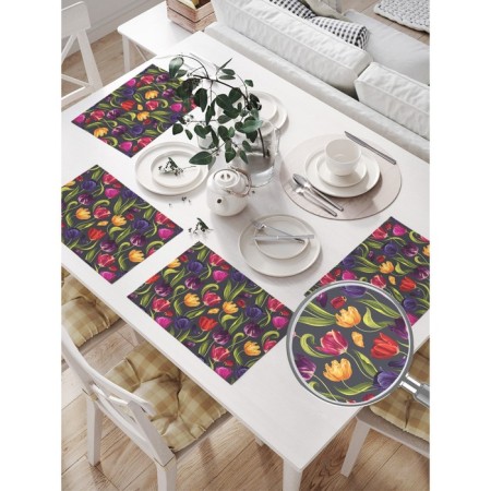 Set of napkins for setting the table "Multi -colored tulips", rectangular, size 32x46 cm, 4 pcs-1