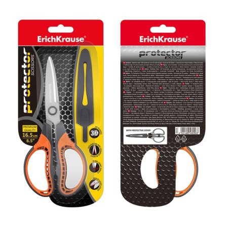 Scissors 16.5 cm, Erichkrause Protector, reinforced, with a cover, gray-orange-4