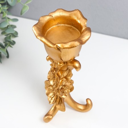 Polystone candlestick for 1 candle "Flower Trinoga" gold 21x9.5x9.5 cm-5