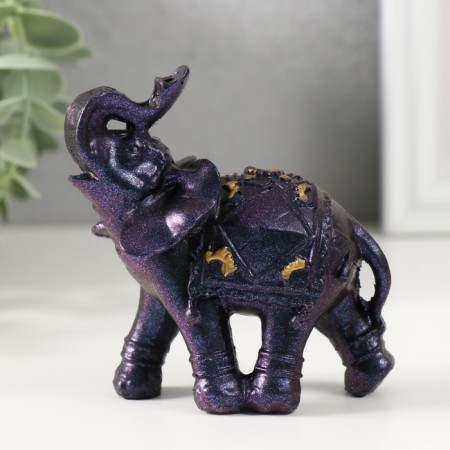 Polystone souvenir "Blue-violet elephant with blanket and gold" 8.5x4x8.5 cm