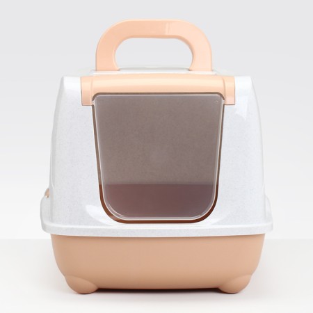 Domical toilet for cats, closed with a door 57 x 43 x 38 cm, beige-white-1