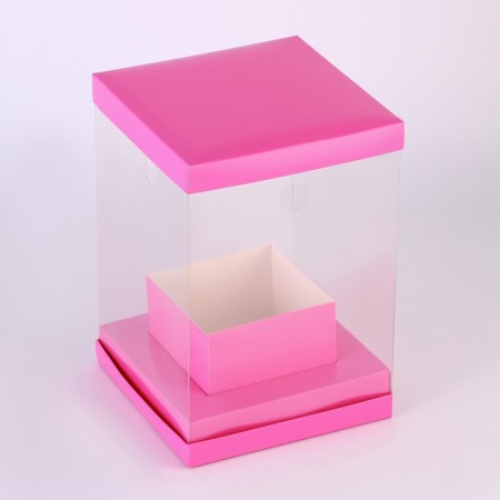 Box for flowers with a vase and PVC windows are folding, 16 x 23 x 16 cm, plain, pink-2