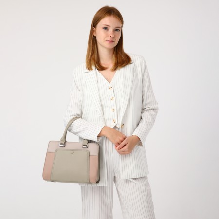 Bag Tout with zipper, external pocket, long belt, beige color-8