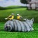 Garden figure "Cat lying with birds" 17x27x17cm