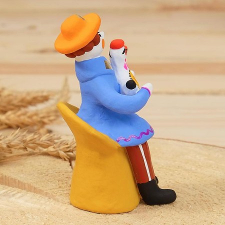 Dymkovo toy "Sitting man with a rooster", 11 cm, mix-2