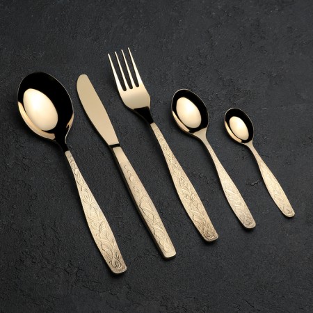 Set of dining room "Uralochka", 30 items, with a full decorative coating, decorative box, gold color-1