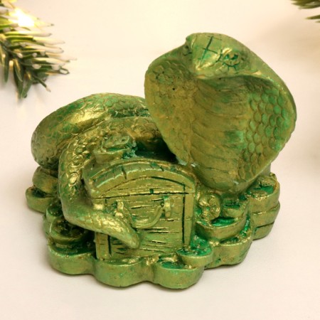 Figure "Snake with a chest" Green with gold, 6x6x5cm-3