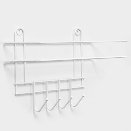Bath shelf straight, 4 hooks, 33 × 12.5 × 21 cm, white color-3