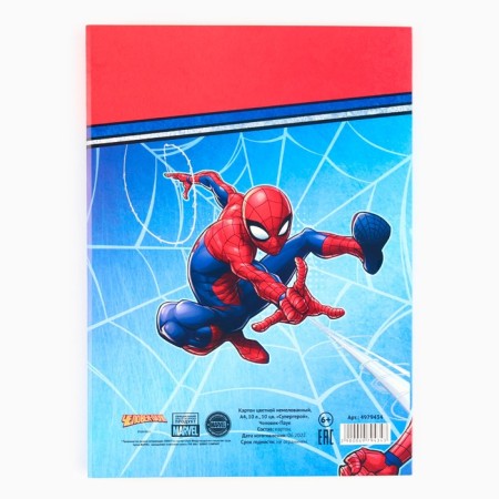 Cardboard color, A4, 10 sheets, 10 colors, non-unilateral, in folder, 220 g/m², Spider-Man-6