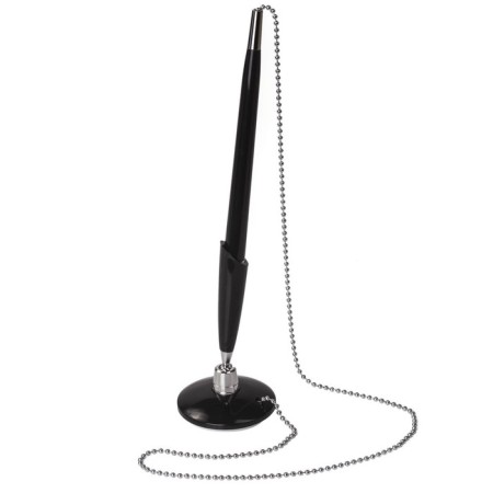Pen on the stand "Stand-Pen Black 1", on a chain, with an adhesive base, blue blue