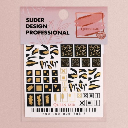 Slider - Non -Tandart nail design, metallized, golden/black color-1