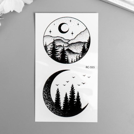 Black "Night and Forest" tattoo on the body 10.5x6 cm